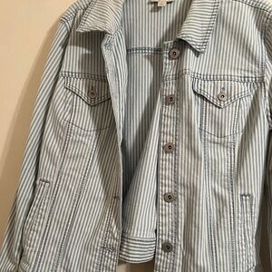 Light Blue and White Striped Jeans Jacket
